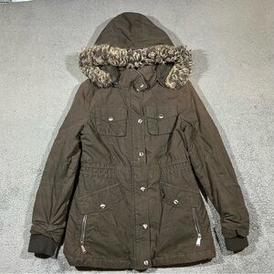 BCBG Generation Dark Brown Faux Fur Hooded Winter Jacket Coat Women’s Medium